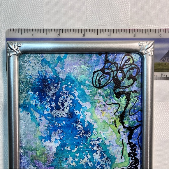 Original Abstract Framed Acrylic Ornate Line Art Painting, 5x7 - Picture 10 of 12